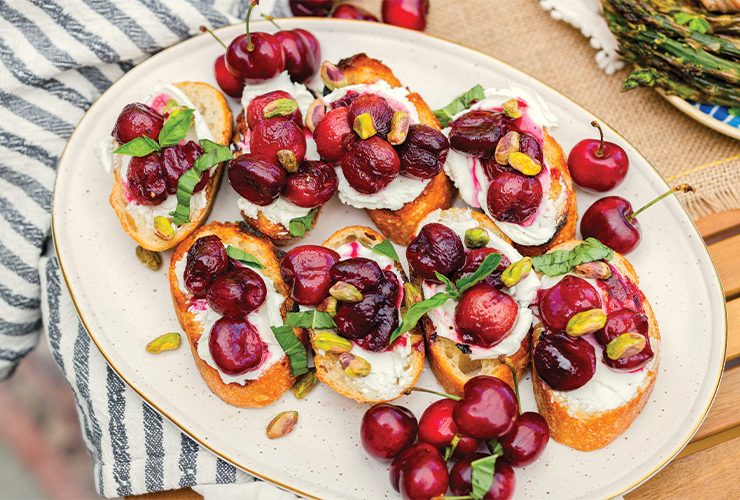 Grilled Crostini with Goat Cheese & Roasted Cherries